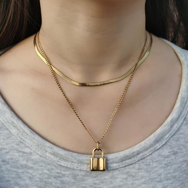 chains multi layered stainless steel flat blade snake curb link chain choker lock pendant necklace women vintage simple jewelry ds12, Silver
chains multi layered stainless steel flat blade snake curb link chain choker lock pendant necklace women vintage simple jewelry ds12, Silver