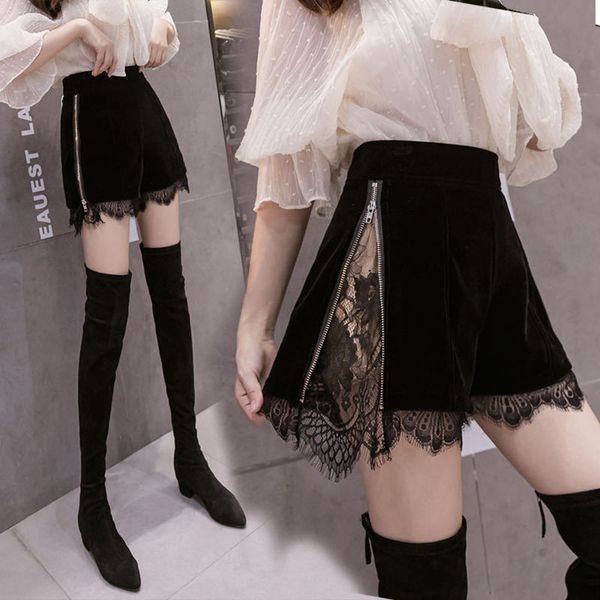 european goods in autumn and winter of 2020 new dign feeling lace splicing veet shorts women's high waist straight outer boots pants, White;black
european goods in autumn and winter of 2020 new dign feeling lace splicing veet shorts women's high waist straight outer boots pants, White;black