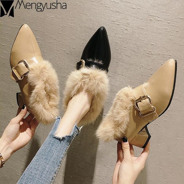 pointed toe plush fur shoes woman thick high heels belt metal buckle solid pumps brand korean slip on femme winter footwear 2021, Black
pointed toe plush fur shoes woman thick high heels belt metal buckle solid pumps brand korean slip on femme winter footwear 2021, Black
