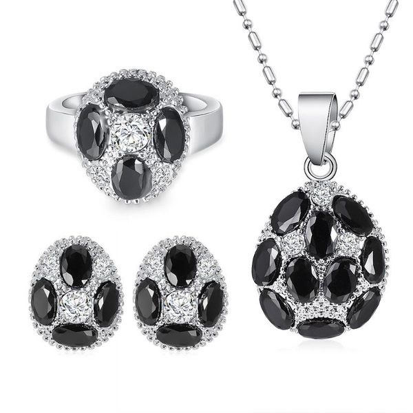 black zircon pendant necklace stud earring silver ring for women fashion silver plated wedding party jewelry sets
black zircon pendant necklace stud earring silver ring for women fashion silver plated wedding party jewelry sets