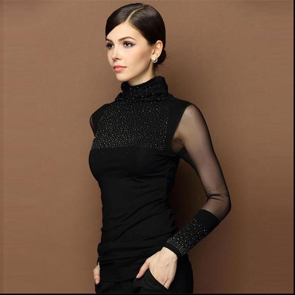 womens clothing womens black turtleneck long sleeve blouse mesh slim basic diamond stud sweater, White
womens clothing womens black turtleneck long sleeve blouse mesh slim basic diamond stud sweater, White