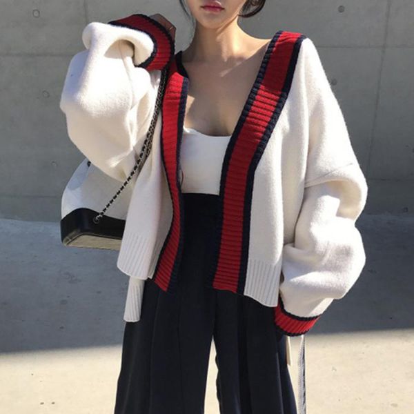 fashion women sweater coat loose patchwork cardigan korean style autumn winter knitted belt v neck long sleeve casual jumper 201031, White;black
fashion women sweater coat loose patchwork cardigan korean style autumn winter knitted belt v neck long sleeve casual jumper 201031, White;black