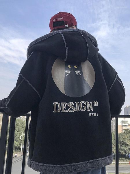 men's winter lambswool wool liner coat loose hooded cartoon pattern thick warm outwear l111, Black
men's winter lambswool wool liner coat loose hooded cartoon pattern thick warm outwear l111, Black