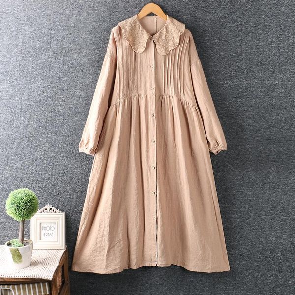 2020 autumn new women's clothing art small fresh doll collar cotton and linen solid color loose dress long sleeve dress, Black;gray
2020 autumn new women's clothing art small fresh doll collar cotton and linen solid color loose dress long sleeve dress, Black;gray