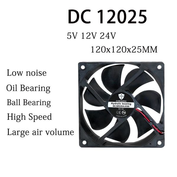 

new dc 12025 fan 5v 12v 24v 120x120x25mm oil bearing ball bearing purifier compressor fan 2400rpm 0.3a with 2pin