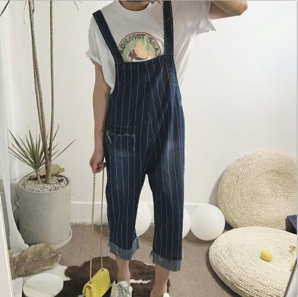 men's blue jeans overalls with loose striped trousers.1