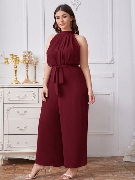 plus self belted solid jumpsuit y8uh#, Black
plus self belted solid jumpsuit y8uh#, Black