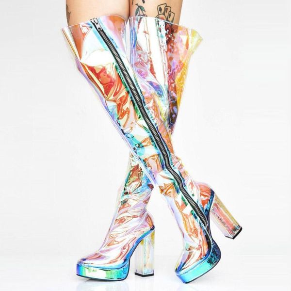 boots transparent pvc block heels platform over the knee women rock punk runway high heel shoes plus size thigh high1, Black
boots transparent pvc block heels platform over the knee women rock punk runway high heel shoes plus size thigh high1, Black