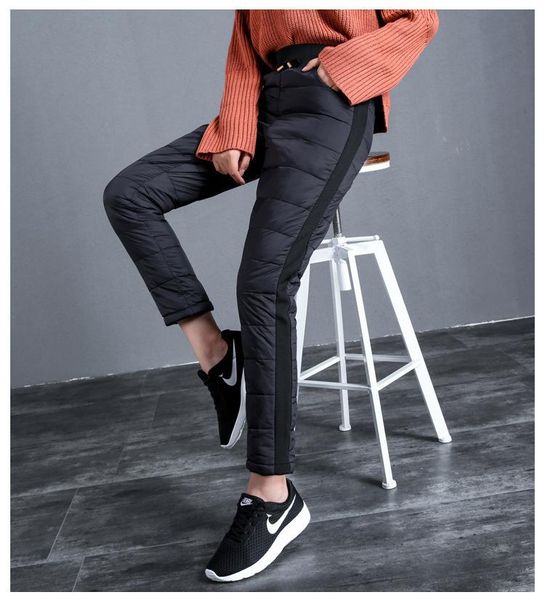 women winter down pants side striped warm pencil pants casual mom black sport trousers female plus size elastic waist p9608, Black;white
women winter down pants side striped warm pencil pants casual mom black sport trousers female plus size elastic waist p9608, Black;white