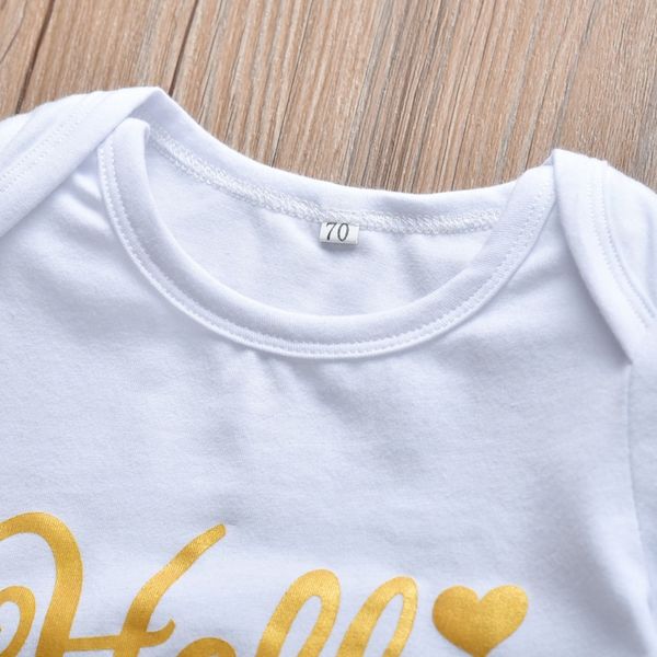 3 pcs infant toddler baby girl clothing set fashion hello world short sleeve romper+casual floral pants+headband newborn clothes lj201223, White
3 pcs infant toddler baby girl clothing set fashion hello world short sleeve romper+casual floral pants+headband newborn clothes lj201223, White