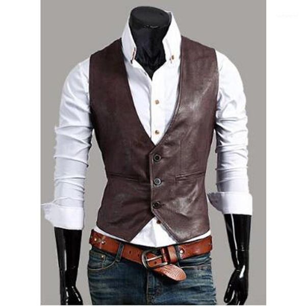 new men leather dress vest autumn spring fashion sleeveless jacket casual brown black vest men slim pu1, Black;white
new men leather dress vest autumn spring fashion sleeveless jacket casual brown black vest men slim pu1, Black;white