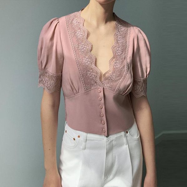 2020 fashion za cropped lace v neck short sleeve shirt women front button closure tonal lace summer shirts elegant blouse, White
2020 fashion za cropped lace v neck short sleeve shirt women front button closure tonal lace summer shirts elegant blouse, White
