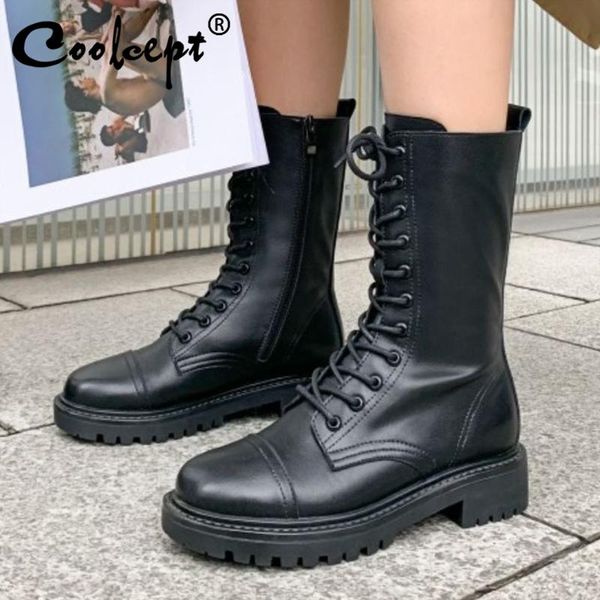 coolcept real leather women mid calf boots round toe flats cross strap zipper shoes winter warm boots party footwear size 35-39, Black
coolcept real leather women mid calf boots round toe flats cross strap zipper shoes winter warm boots party footwear size 35-39, Black