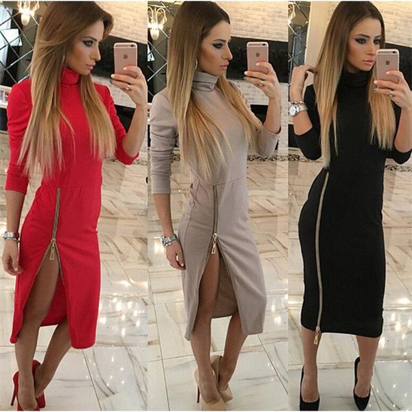 high neck new 2021 autumn women casual dress side zipper up split party dresses long sleeve straight vestidos, Black;gray
high neck new 2021 autumn women casual dress side zipper up split party dresses long sleeve straight vestidos, Black;gray