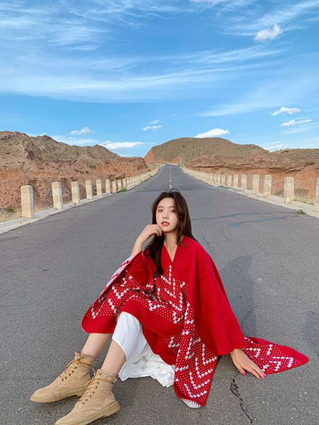 wear sunscreen and dust-proof scarf in autumn and winter, red national style knitted coat, travel p cape and big shawl klwe, Blue;gray
wear sunscreen and dust-proof scarf in autumn and winter, red national style knitted coat, travel p cape and big shawl klwe, Blue;gray