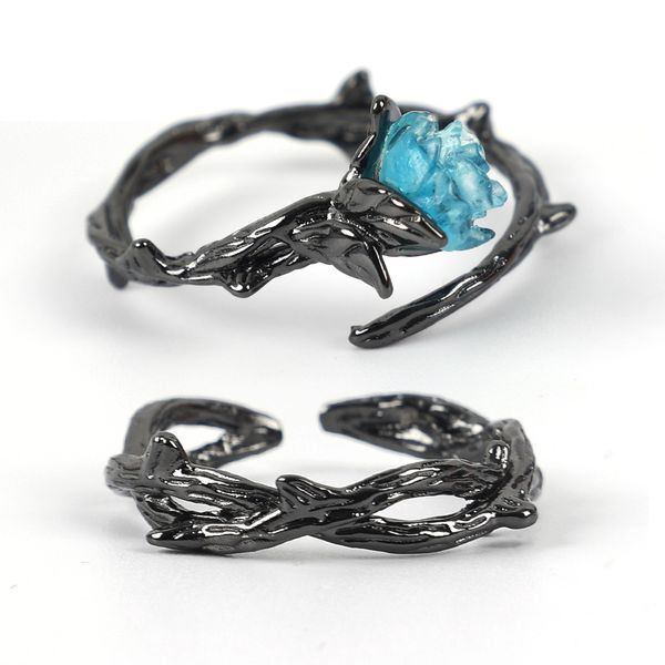 blue crystal rose black thorns couple rings adjustable paired rings for men women friends gothic fashion jewelry gift, Silver
blue crystal rose black thorns couple rings adjustable paired rings for men women friends gothic fashion jewelry gift, Silver
