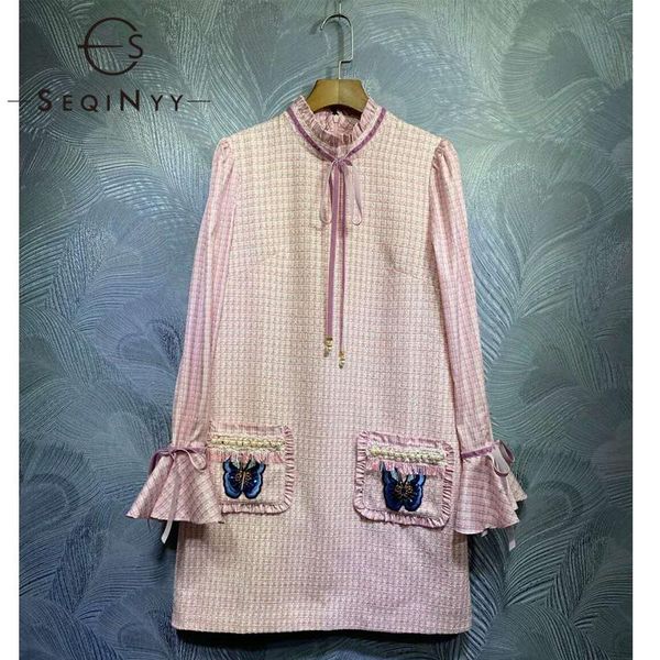 seqinyy tweed dress 2020 autumn winter new fashion design women pink plaid butterfly embroidery beading straight mini dress, Black;gray
seqinyy tweed dress 2020 autumn winter new fashion design women pink plaid butterfly embroidery beading straight mini dress, Black;gray