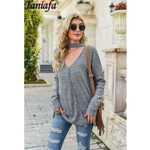 autumn and winter fashion women casual loose t shirt v-neck pullover sweater bottoming shirt, White
autumn and winter fashion women casual loose t shirt v-neck pullover sweater bottoming shirt, White
