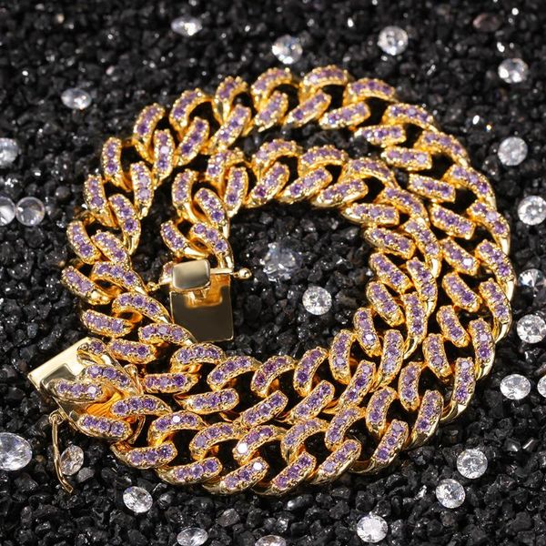 chains 12mm micro pave iced cz cuban link necklaces pink and purple luxury bling jewelry for men, Silver
chains 12mm micro pave iced cz cuban link necklaces pink and purple luxury bling jewelry for men, Silver