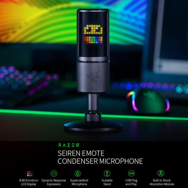 microphones razer seiren emote usb condenser microphone with 8-bit emoticon led display supercardioid absorption module
microphones razer seiren emote usb condenser microphone with 8-bit emoticon led display supercardioid absorption module