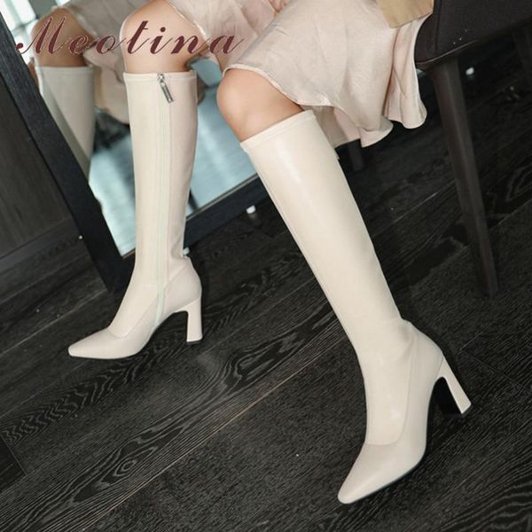 boots meotina genuine leather knee high super heel women block long zipper square toe ladies shoes size 43, Black
boots meotina genuine leather knee high super heel women block long zipper square toe ladies shoes size 43, Black
