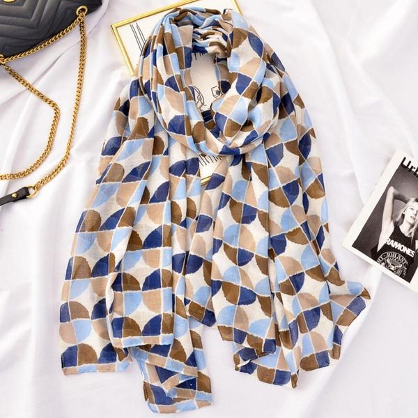 New Style Semi-circular Geometry Printed Scarf 's Japanese Korean Export Literature and Art Cotton Linen Handfeel Silk Scar, Blue;gray
New Style Semi-circular Geometry Printed Scarf 's Japanese Korean Export Literature and Art Cotton Linen Handfeel Silk Scar, Blue;gray