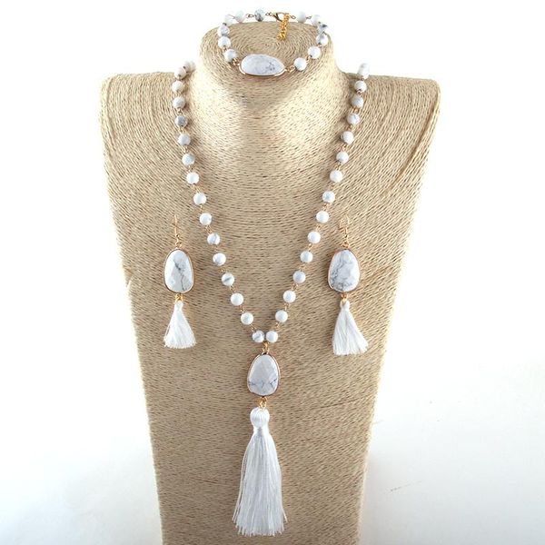 moodpc fashion jewelry set natural stone rosary chain stone link tassel necklace bracelet earring set, Silver
moodpc fashion jewelry set natural stone rosary chain stone link tassel necklace bracelet earring set, Silver