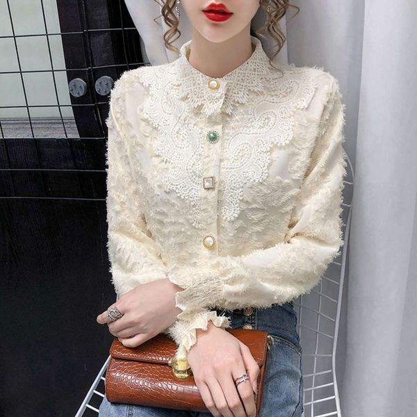 romantic little fragrance jacquard stitching lace sweet baby collar bud sleeve shirt female 2021 spring and summer, White
romantic little fragrance jacquard stitching lace sweet baby collar bud sleeve shirt female 2021 spring and summer, White