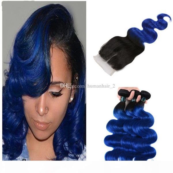1b ocean blue ombre brazilian body wave human hair 4x4 swiss lace closure middle three part with hair bundles 4pcs lot, Black;brown
1b ocean blue ombre brazilian body wave human hair 4x4 swiss lace closure middle three part with hair bundles 4pcs lot, Black;brown