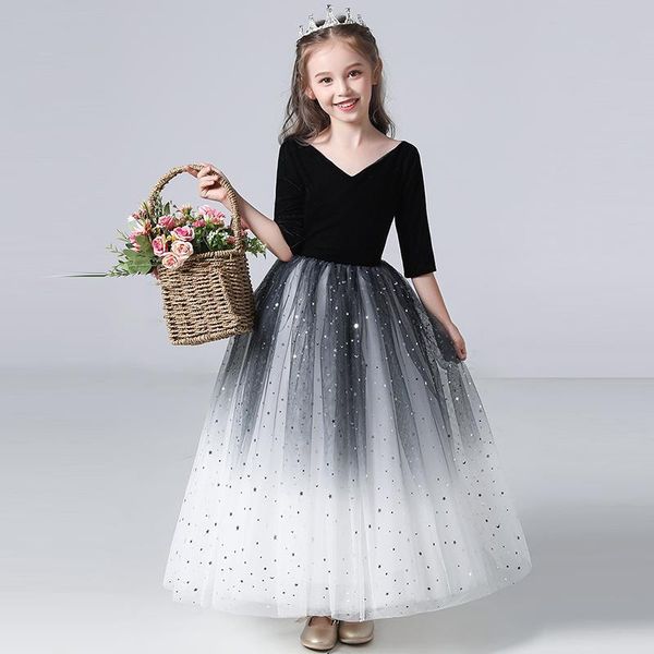 girl's dresses little girl black big v-neck birthday party dress communion skirt gradient pearl temperament, Red;yellow
girl's dresses little girl black big v-neck birthday party dress communion skirt gradient pearl temperament, Red;yellow