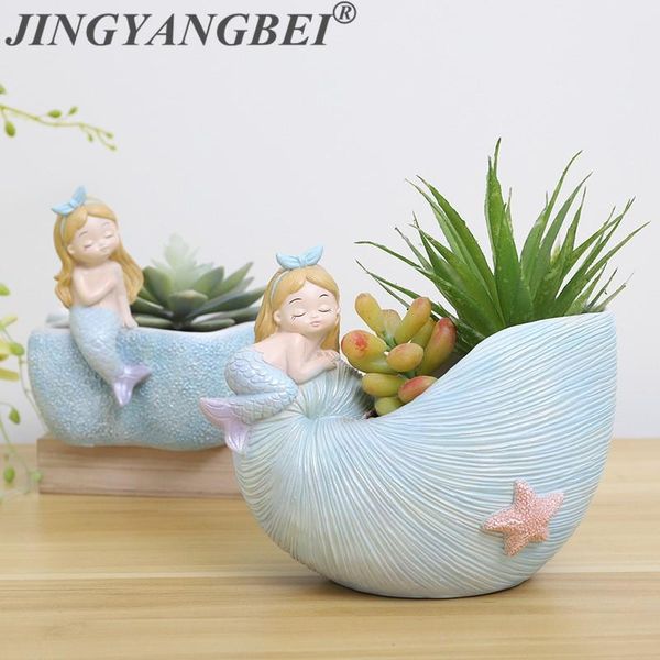 

decorative flowers & wreaths 2021 resin vase sea shell cartoon fairy succulent plants planter pot bonsai cactus flower home decoration craft