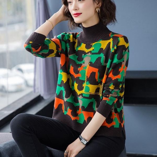 autumn winter new style sweater loose outside wearing turtleneck thick camouflage sweater sweate, White;black
autumn winter new style sweater loose outside wearing turtleneck thick camouflage sweater sweate, White;black
