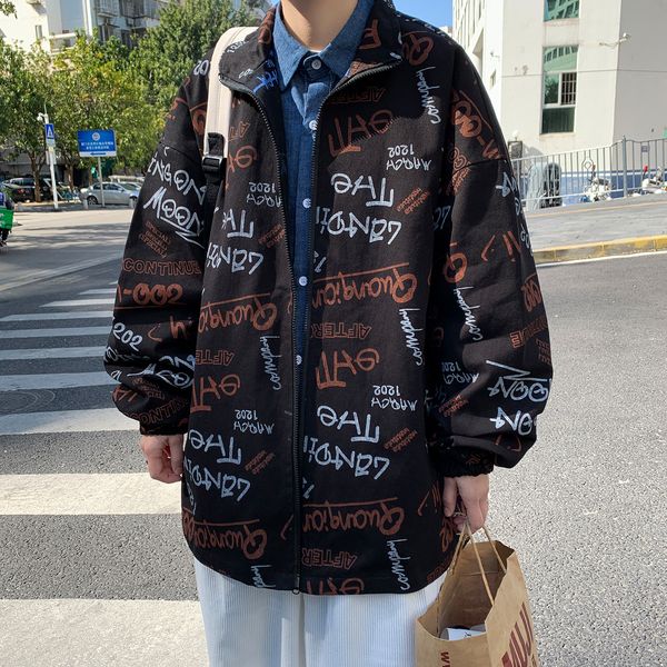 spring new men's stand collar printed jacket student coat men's / p68, Black;brown
spring new men's stand collar printed jacket student coat men's / p68, Black;brown