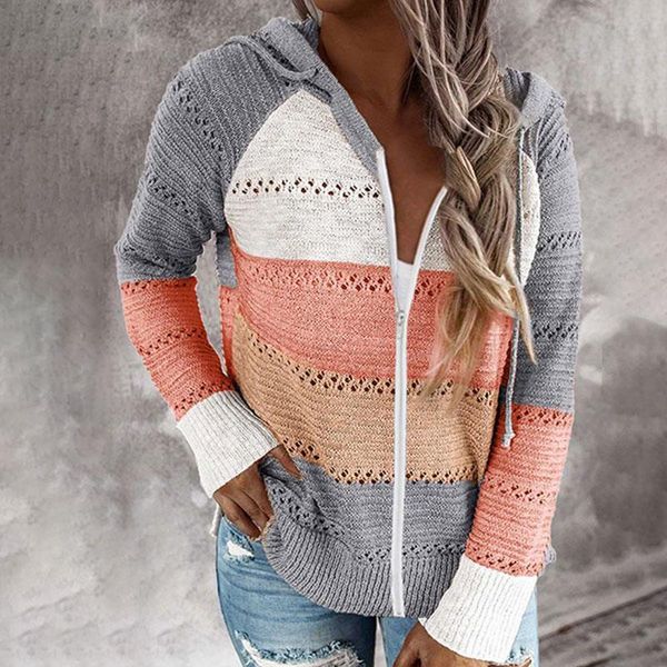 female patchwork autumn vintage hoody hole coat soft casual knitted zipper hoody hoodie for women s-v, Tan;black 
female patchwork autumn vintage hoody hole coat soft casual knitted zipper hoody hoodie for women s-v, Tan;black