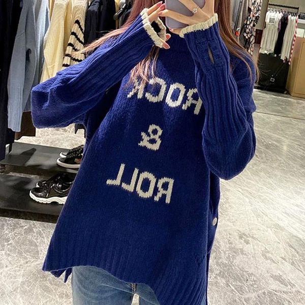 women's sweaters letter jacquard ladies cashmere sweater cuffs contrast color loose casual wild lady knit pullover, White;black
women's sweaters letter jacquard ladies cashmere sweater cuffs contrast color loose casual wild lady knit pullover, White;black
