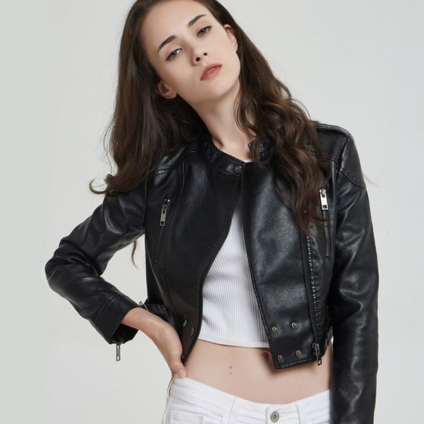 2021 new of jacket women in autumn style leather pu coat black jackets o1p6 
2021 new of jacket women in autumn style leather pu coat black jackets o1p6