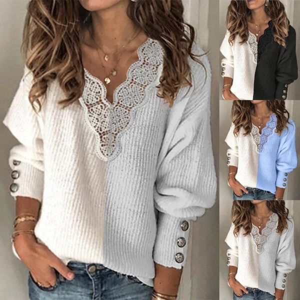 jaycosin fashion women lace v-neck patchwork button long sleeve knitted sweater pullover autumn female loose sweaters, White;black
jaycosin fashion women lace v-neck patchwork button long sleeve knitted sweater pullover autumn female loose sweaters, White;black
