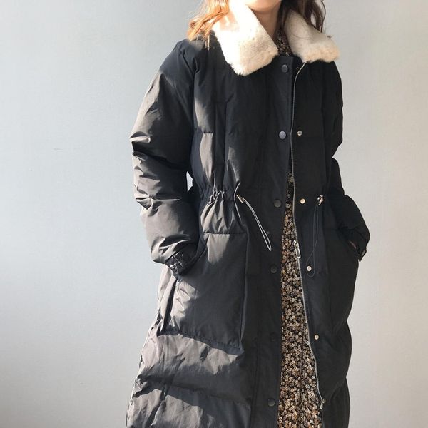 rabbit fur collar waist long over-knee down padded jacket warm cotton jacket, Black
rabbit fur collar waist long over-knee down padded jacket warm cotton jacket, Black