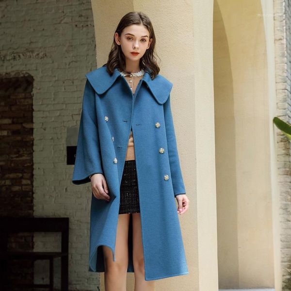 women's wool & blends solid long double sided coat women 2021 autumn and winter turn-down collar jacket korean elegant casaco feminino1, Black
women's wool & blends solid long double sided coat women 2021 autumn and winter turn-down collar jacket korean elegant casaco feminino1, Black