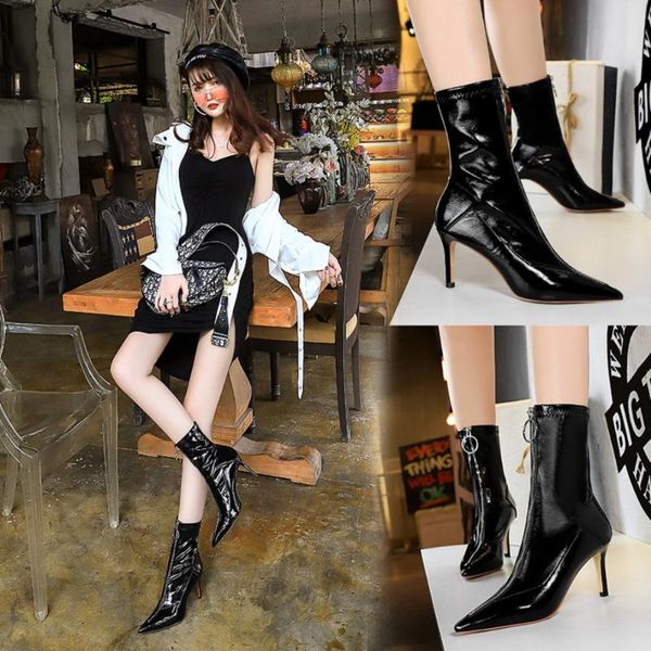 boots 2021 spring women's patent leather high heels nightclub short banquet wedding shoes 34-40, Black
boots 2021 spring women's patent leather high heels nightclub short banquet wedding shoes 34-40, Black