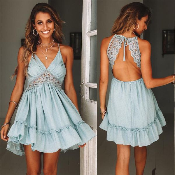 backless dress women sunmmer sleeveless women dress solid lace patchwork elegant party bandage beach, Black;gray
backless dress women sunmmer sleeveless women dress solid lace patchwork elegant party bandage beach, Black;gray
