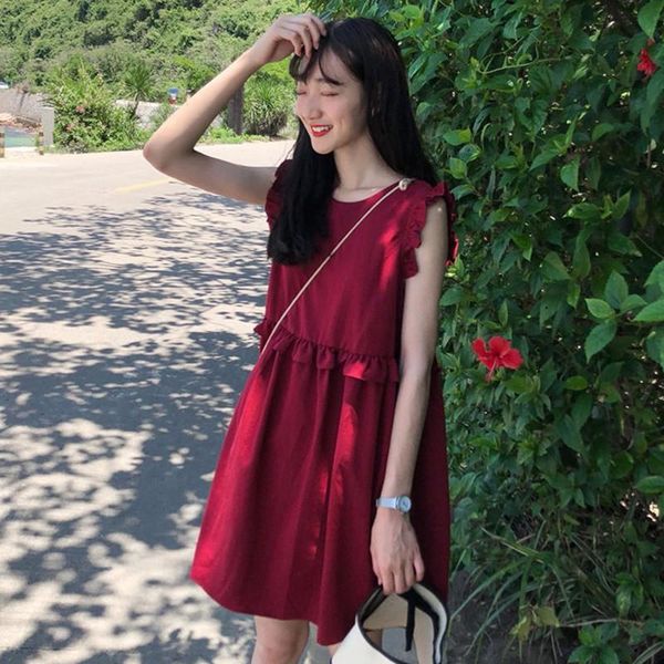 summer knee length dresses for women sweet preppy style solid color ruffles casual loose o-neck sleeveless dress kg-323, Black;gray
summer knee length dresses for women sweet preppy style solid color ruffles casual loose o-neck sleeveless dress kg-323, Black;gray
