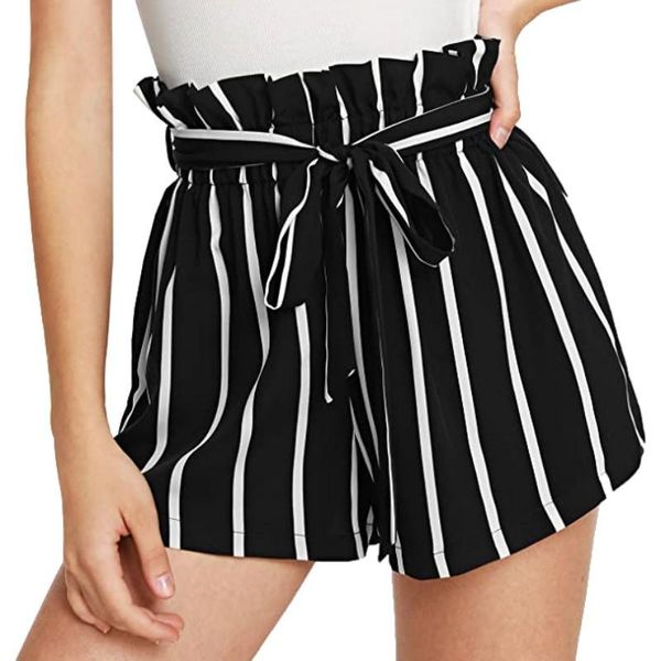 2021 high waist shorts fashion casual colorblock stripe print short summer beach vacation shorts with pockets bow, White;black
2021 high waist shorts fashion casual colorblock stripe print short summer beach vacation shorts with pockets bow, White;black