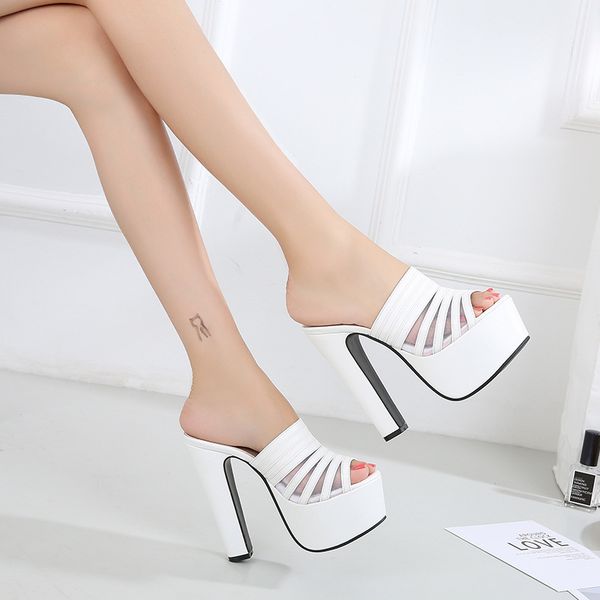 peep mode shoes for women will see high heels 15 on platform women's casual flip flops, Black