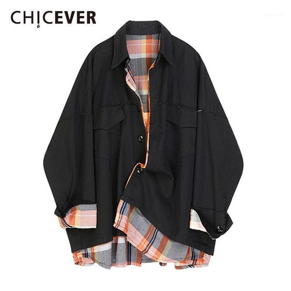 chicever patchwork plaid coat for women lapel casual loose black large size fake two coats female fashion clothing 2021 new tide1, Black;brown
chicever patchwork plaid coat for women lapel casual loose black large size fake two coats female fashion clothing 2021 new tide1, Black;brown