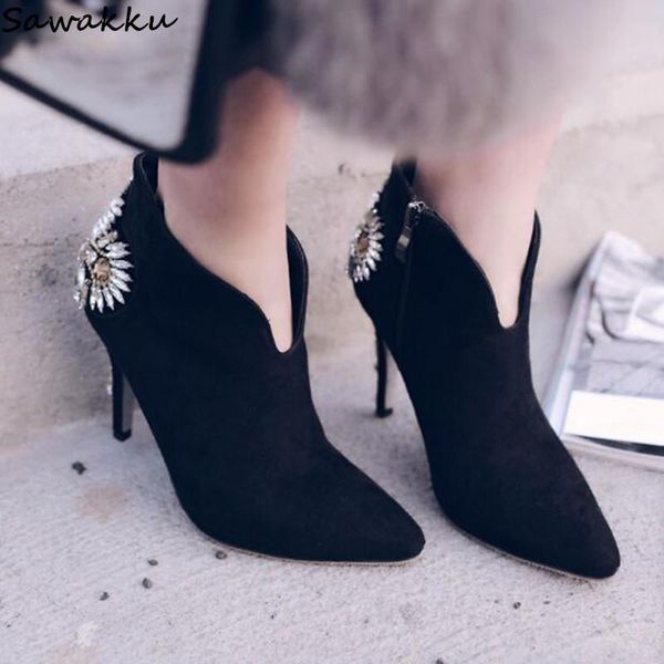 bling bling rhinestone ankle boots suede leather high heels pumps pointed toe shallow shoes woman black tacon bota feminina
bling bling rhinestone ankle boots suede leather high heels pumps pointed toe shallow shoes woman black tacon bota feminina