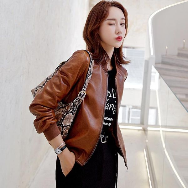 women's leather & faux real jacket women spring autumn casual sheepskin coat streetwear slim korean womens clothing 2021 wpy242, Black
women's leather & faux real jacket women spring autumn casual sheepskin coat streetwear slim korean womens clothing 2021 wpy242, Black