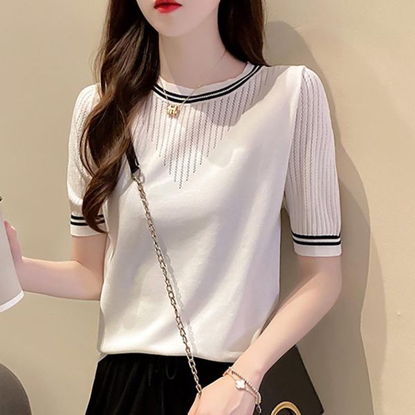 women's sweaters 2021 summer thin white black short sleeve sweater knitted o neck soft high elasticity pullover korean fashion clothing
women's sweaters 2021 summer thin white black short sleeve sweater knitted o neck soft high elasticity pullover korean fashion clothing