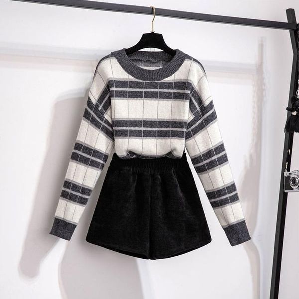 korean chic retro plaid sweater loose hedging autumn winter knitted long sleeve elastic waist two piece outfits for women, Gray
korean chic retro plaid sweater loose hedging autumn winter knitted long sleeve elastic waist two piece outfits for women, Gray
