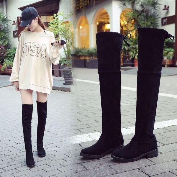 2020 spring/autumn flock over-the-knee lace-up over knee boots round toe increased suede women's boots, Black
2020 spring/autumn flock over-the-knee lace-up over knee boots round toe increased suede women's boots, Black